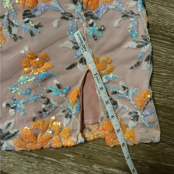 Lucy in the Sky Floral Mesh Sequin Dress in Orange Size L Sold Out Online - Picture 12 of 12